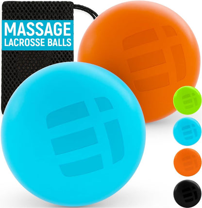 Massage Lacrosse Balls for Deep Tissue Relief - Trigger Point Therapy Ball Set for Plantar Fasciitis, Myofascial Release for Back, Shoulder, Foot - Massage Ball Roller - 2 Pack (Blue/Orange)