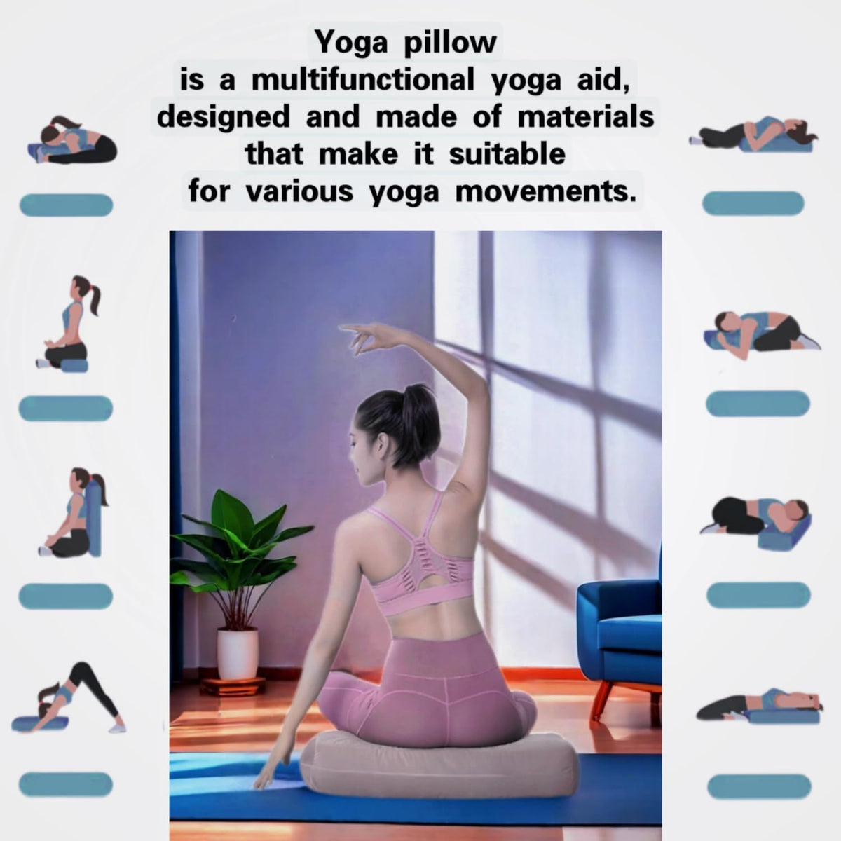 Yoga Bolster Pillow for Meditation and Support - Rectangular Yoga Cushion Foam Wedges Washable Suede Pillowcase for Men and Women with Carry Handles.…