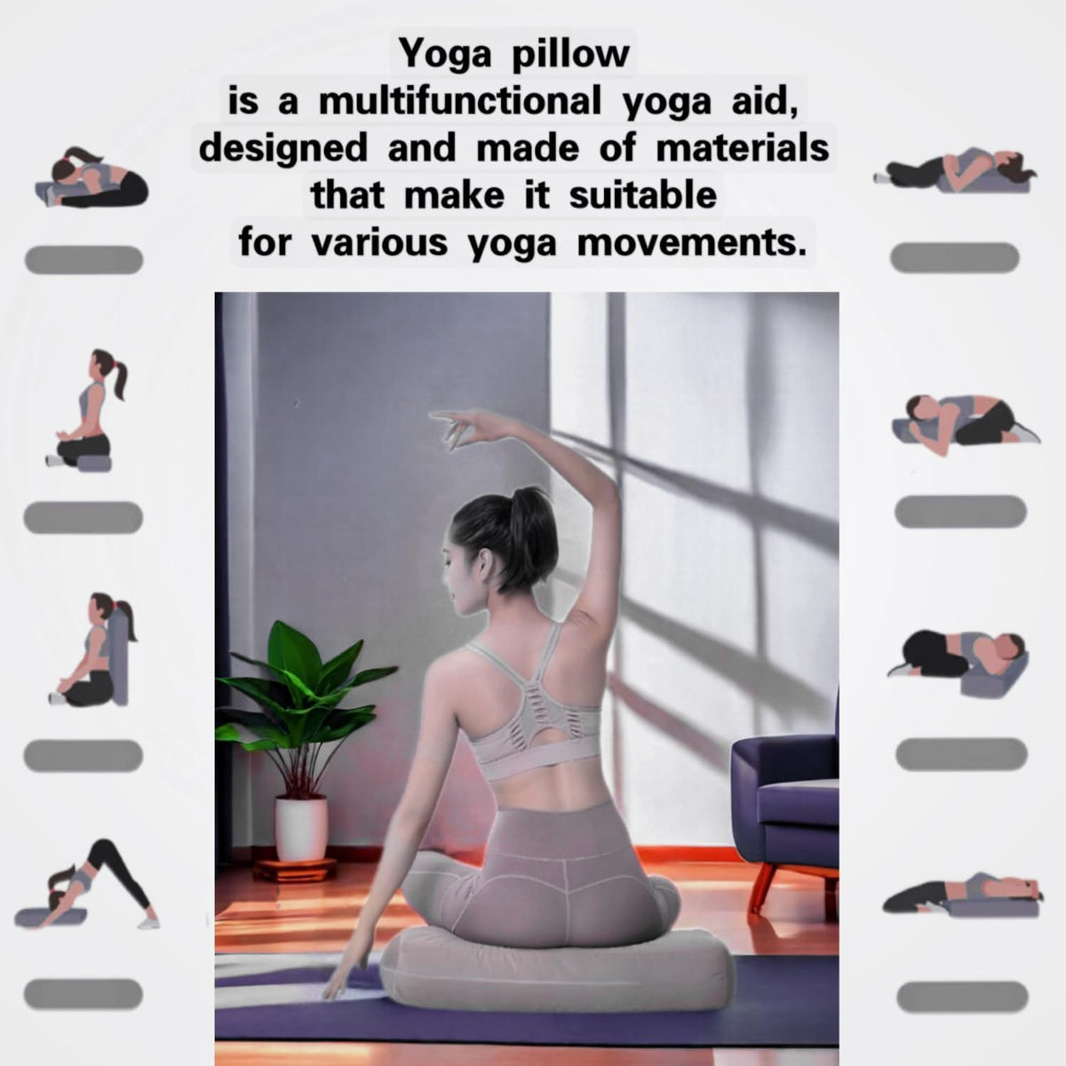 Yoga Bolster Pillow for Meditation and Support - Rectangular Yoga Cushion Foam Wedges Washable Suede Pillowcase for Men and Women with Carry Handles.…