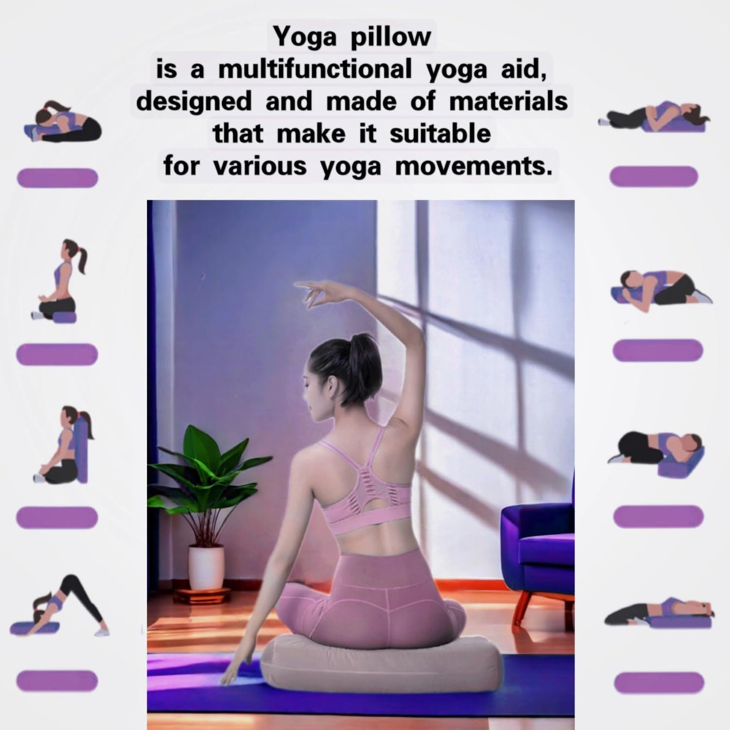 Yoga Bolster Pillow for Meditation and Support - Rectangular Yoga Cushion Foam Wedges Washable Suede Pillowcase for Men and Women with Carry Handles.…