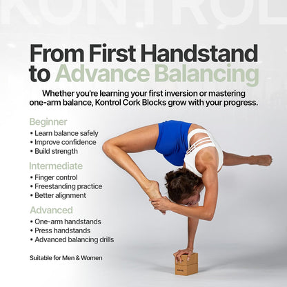 Cork Handstand Blocks 2 Pack, Non Slip Gymnastics & Handstand Blocks | Cork Handstand Blocks 2 Pack, Yoga Handstand Trainer Blocks for Better Finger Control, Balance, Inversions, Calisthenics