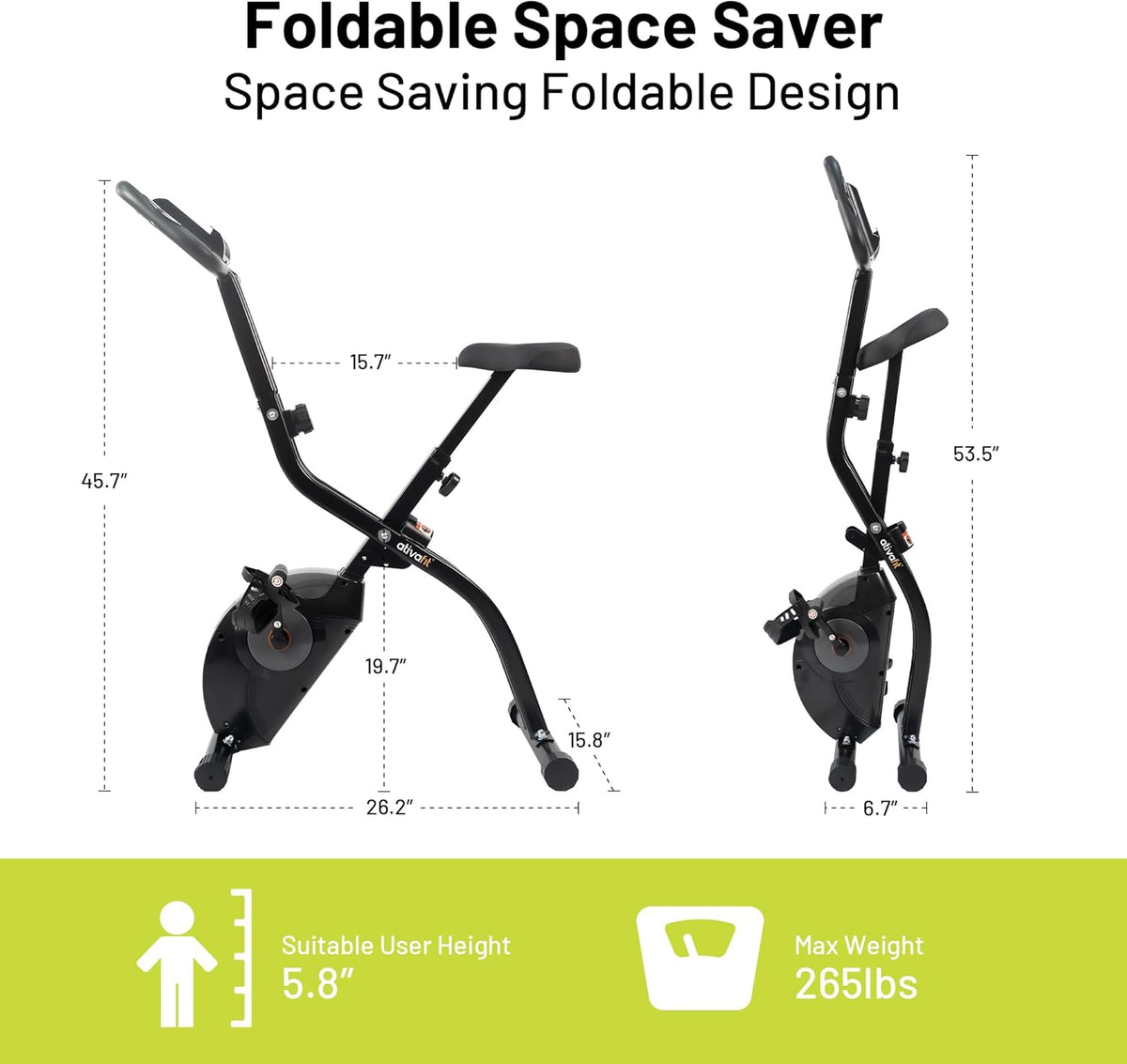 5-in-1 Foldable Exercise Bike for Home, Upright & Recumbent Indoor Bike with 16-Level Magnetic Resistance, Resistance Bands, Quiet Cardio, Adjustable Seat