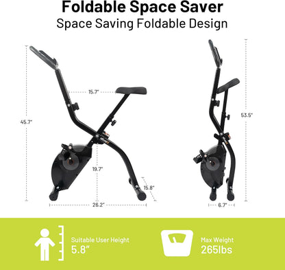 5-in-1 Foldable Exercise Bike for Home, Upright & Recumbent Indoor Bike with 16-Level Magnetic Resistance, Resistance Bands, Quiet Cardio, Adjustable Seat