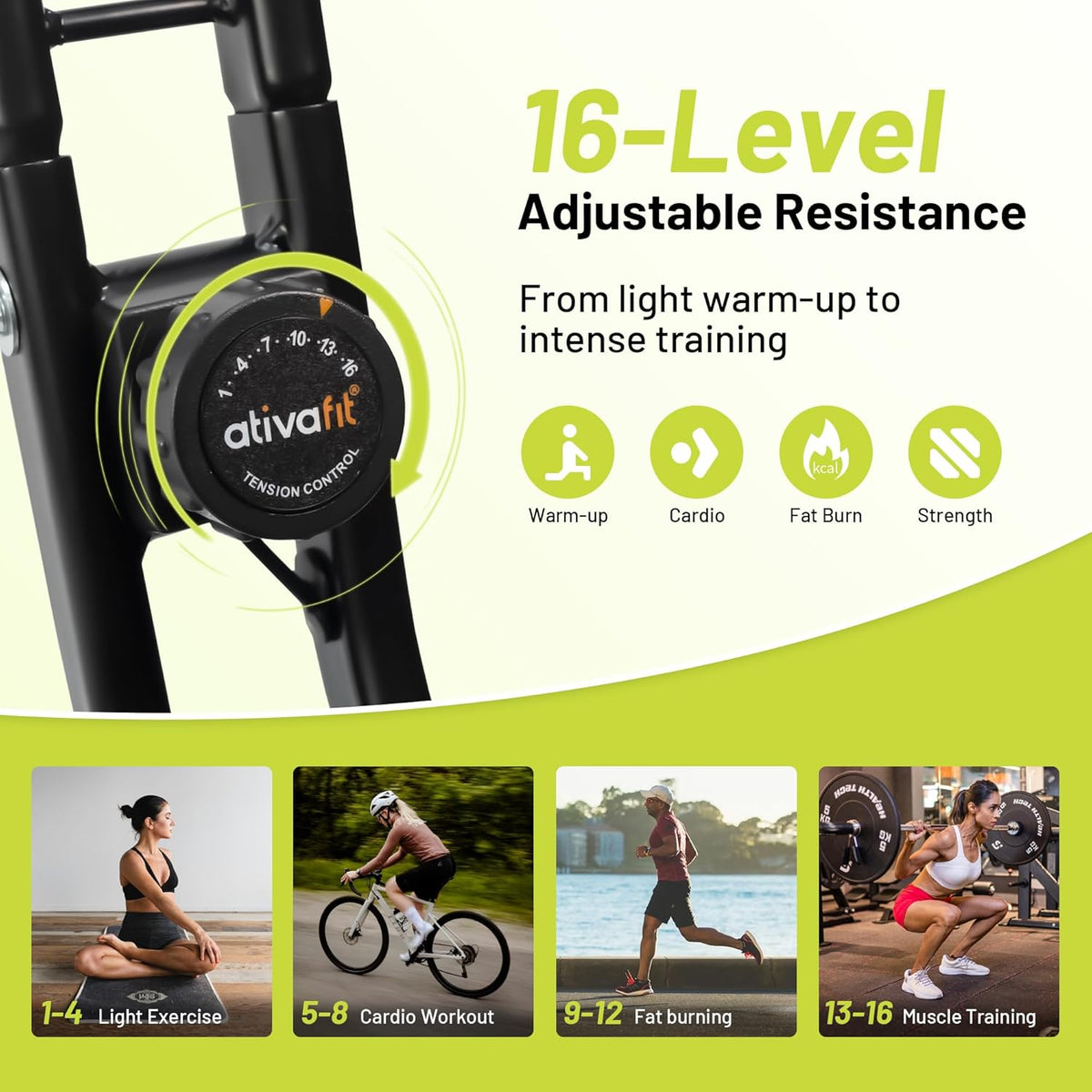 5-in-1 Foldable Exercise Bike for Home, Upright & Recumbent Indoor Bike with 16-Level Magnetic Resistance, Resistance Bands, Quiet Cardio, Adjustable Seat