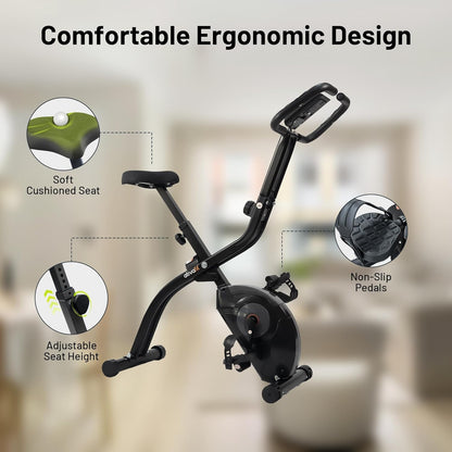 5-in-1 Foldable Exercise Bike for Home, Upright & Recumbent Indoor Bike with 16-Level Magnetic Resistance, Resistance Bands, Quiet Cardio, Adjustable Seat