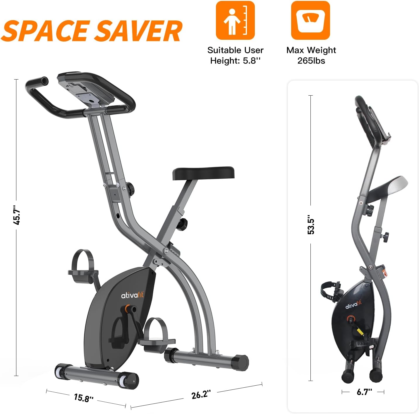 5-in-1 Foldable Exercise Bike for Home, Upright & Recumbent Indoor Bike with 16-Level Magnetic Resistance, Resistance Bands, Quiet Cardio, Adjustable Seat