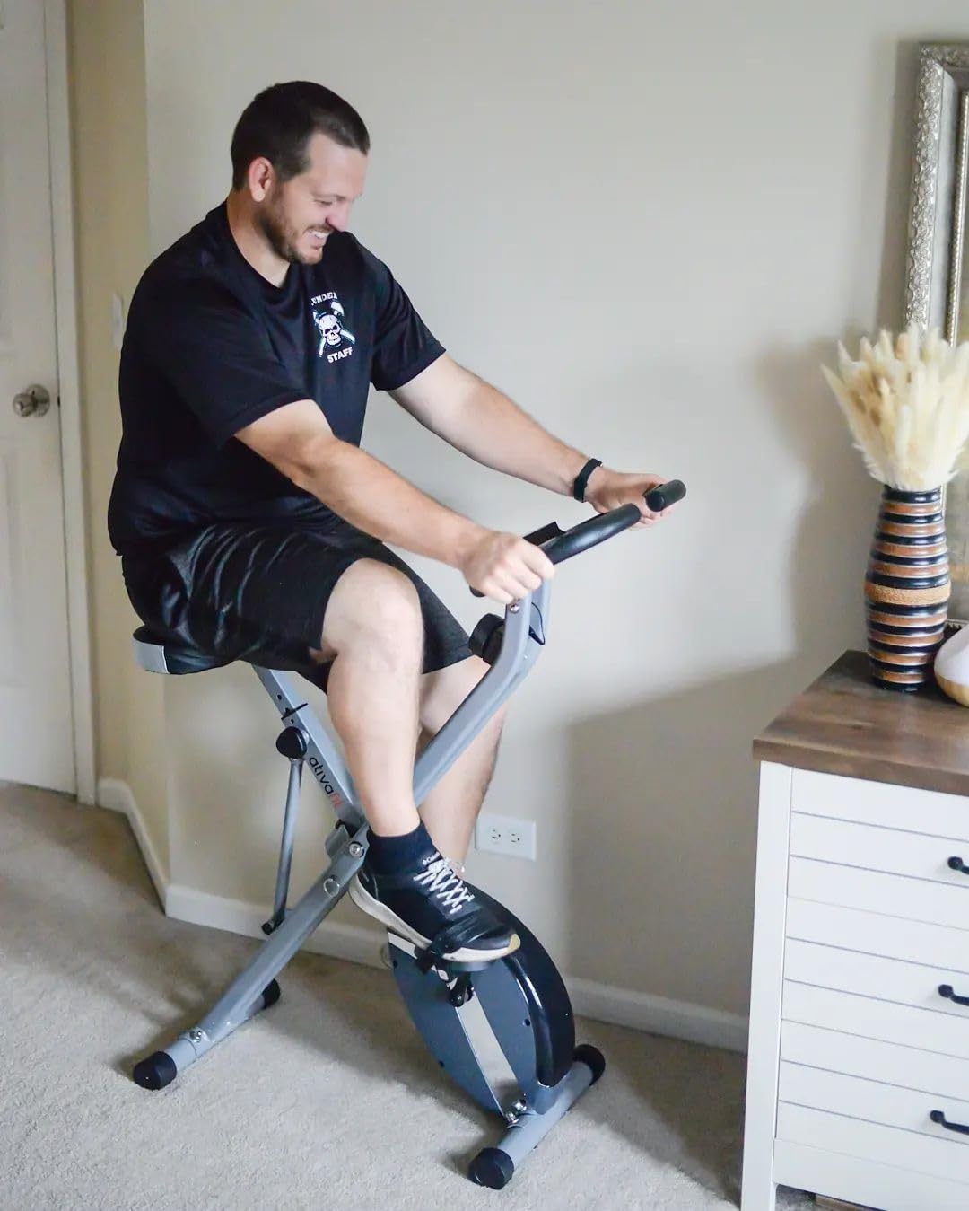5-in-1 Foldable Exercise Bike for Home, Upright & Recumbent Indoor Bike with 16-Level Magnetic Resistance, Resistance Bands, Quiet Cardio, Adjustable Seat