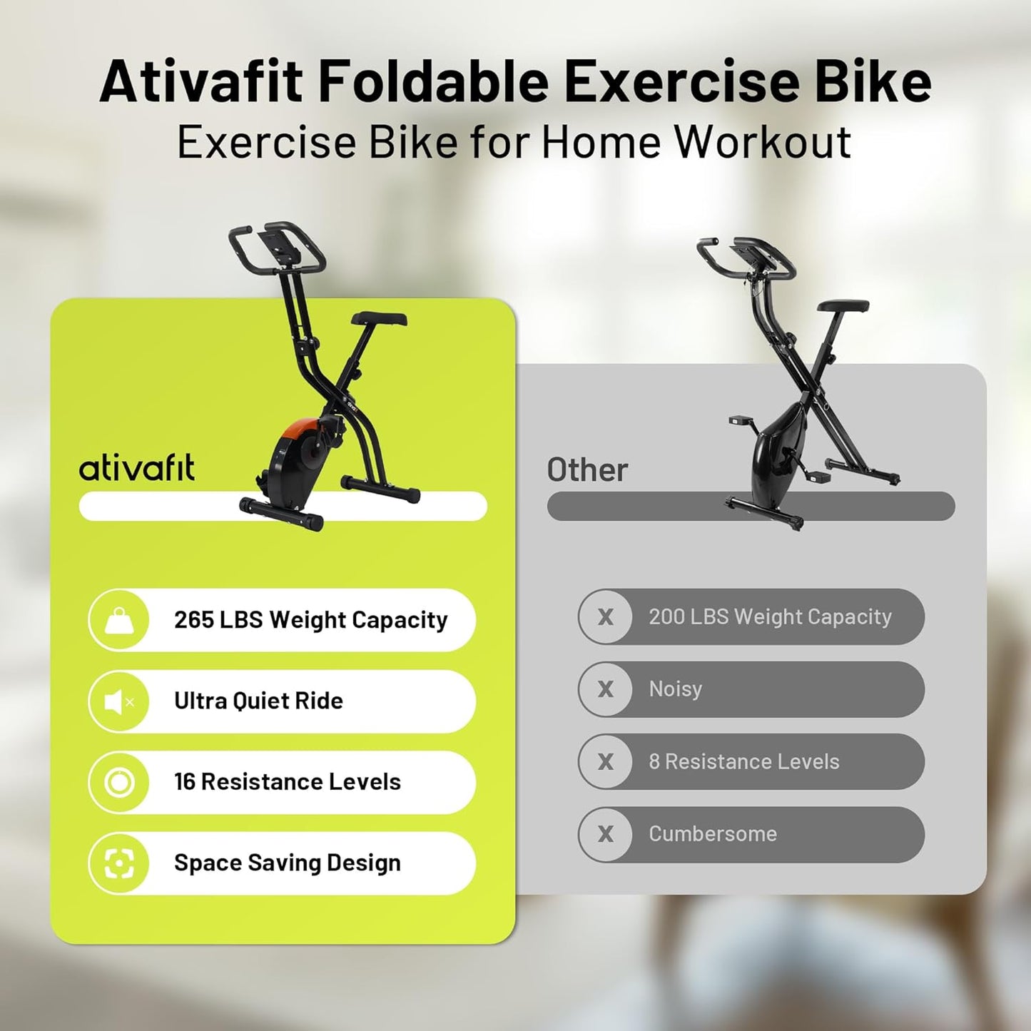 5-in-1 Foldable Exercise Bike for Home, Upright & Recumbent Indoor Bike with 16-Level Magnetic Resistance, Resistance Bands, Quiet Cardio, Adjustable Seat