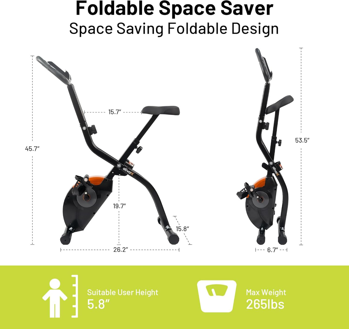 5-in-1 Foldable Exercise Bike for Home, Upright & Recumbent Indoor Bike with 16-Level Magnetic Resistance, Resistance Bands, Quiet Cardio, Adjustable Seat