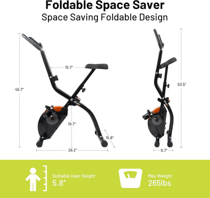 5-in-1 Foldable Exercise Bike for Home, Upright & Recumbent Indoor Bike with 16-Level Magnetic Resistance, Resistance Bands, Quiet Cardio, Adjustable Seat