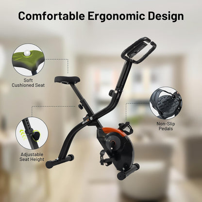 5-in-1 Foldable Exercise Bike for Home, Upright & Recumbent Indoor Bike with 16-Level Magnetic Resistance, Resistance Bands, Quiet Cardio, Adjustable Seat