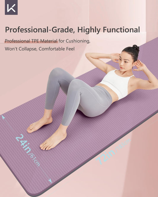 Yoga Mat 7mm Thick Non Slip - Extra Cushion TPE Exercise Mat for Home Workout & Pilates, Eco Friendly Knee Protection, 72"x24" Large Fitness Mat with Carrying Strap