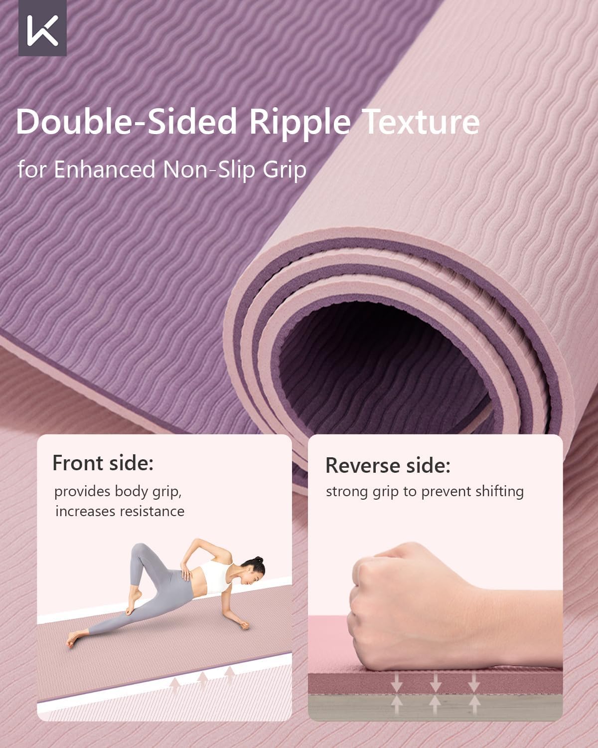 Yoga Mat 7mm Thick Non Slip - Extra Cushion TPE Exercise Mat for Home Workout & Pilates, Eco Friendly Knee Protection, 72"x24" Large Fitness Mat with Carrying Strap