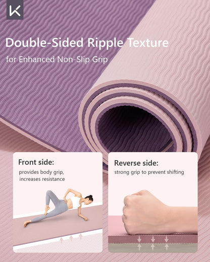 Yoga Mat 7mm Thick Non Slip - Extra Cushion TPE Exercise Mat for Home Workout & Pilates, Eco Friendly Knee Protection, 72"x24" Large Fitness Mat with Carrying Strap