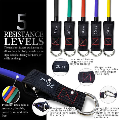 Resistance Bands with Handle Set - for Men and Women, Workout Bands for Strength Exercise, with Handles, Door Anchor & Ankle Straps, for Rehab, Yoga and Fitness