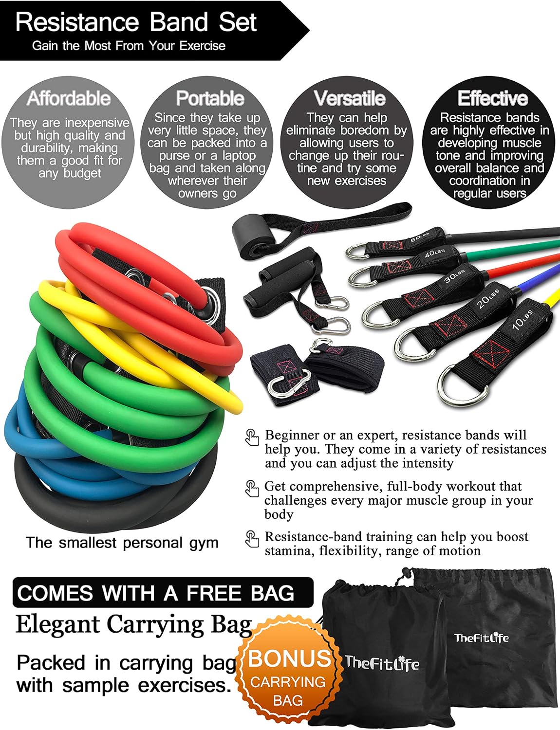 Resistance Bands with Handle Set - for Men and Women, Workout Bands for Strength Exercise, with Handles, Door Anchor & Ankle Straps, for Rehab, Yoga and Fitness
