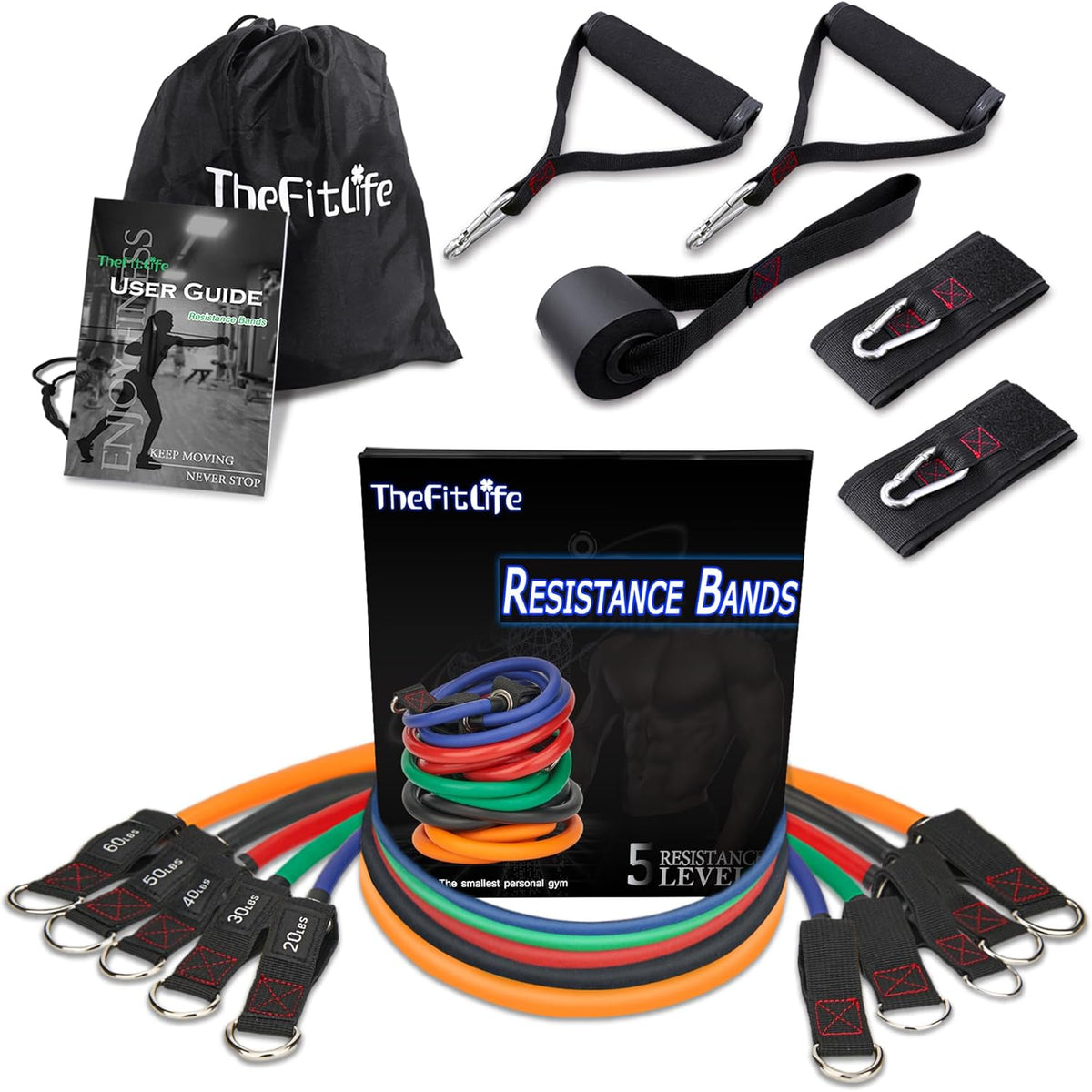 Resistance Bands with Handle Set - for Men and Women, Workout Bands for Strength Exercise, with Handles, Door Anchor & Ankle Straps, for Rehab, Yoga and Fitness