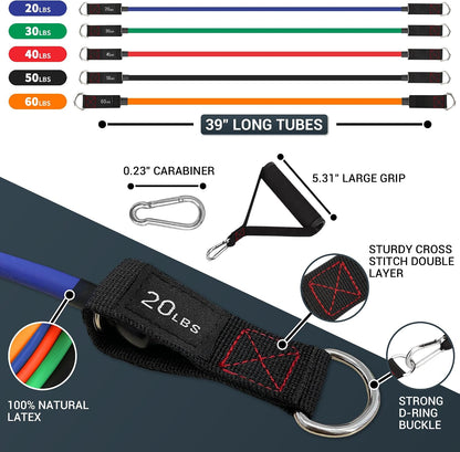 Resistance Bands with Handle Set - for Men and Women, Workout Bands for Strength Exercise, with Handles, Door Anchor & Ankle Straps, for Rehab, Yoga and Fitness