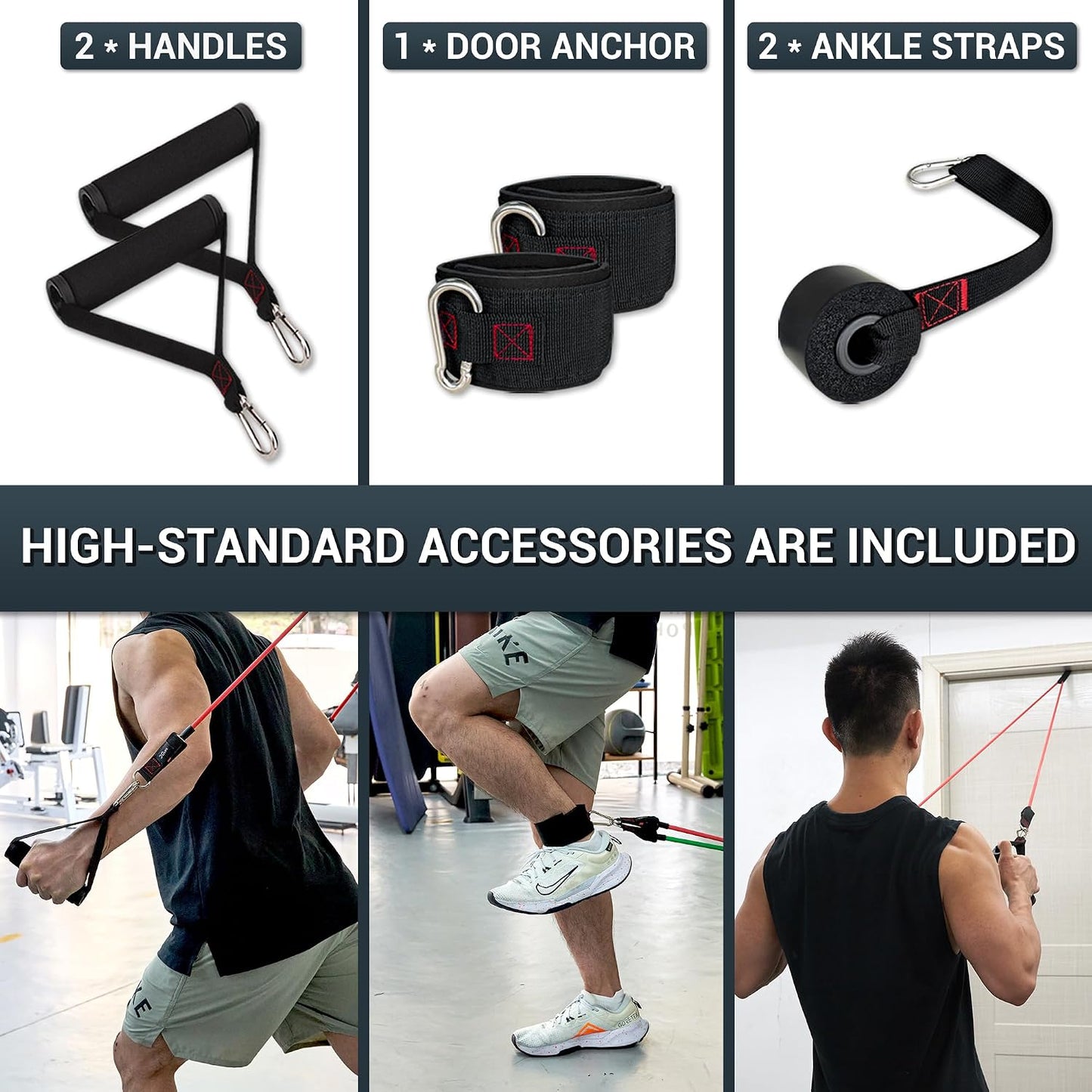 Resistance Bands with Handle Set - for Men and Women, Workout Bands for Strength Exercise, with Handles, Door Anchor & Ankle Straps, for Rehab, Yoga and Fitness