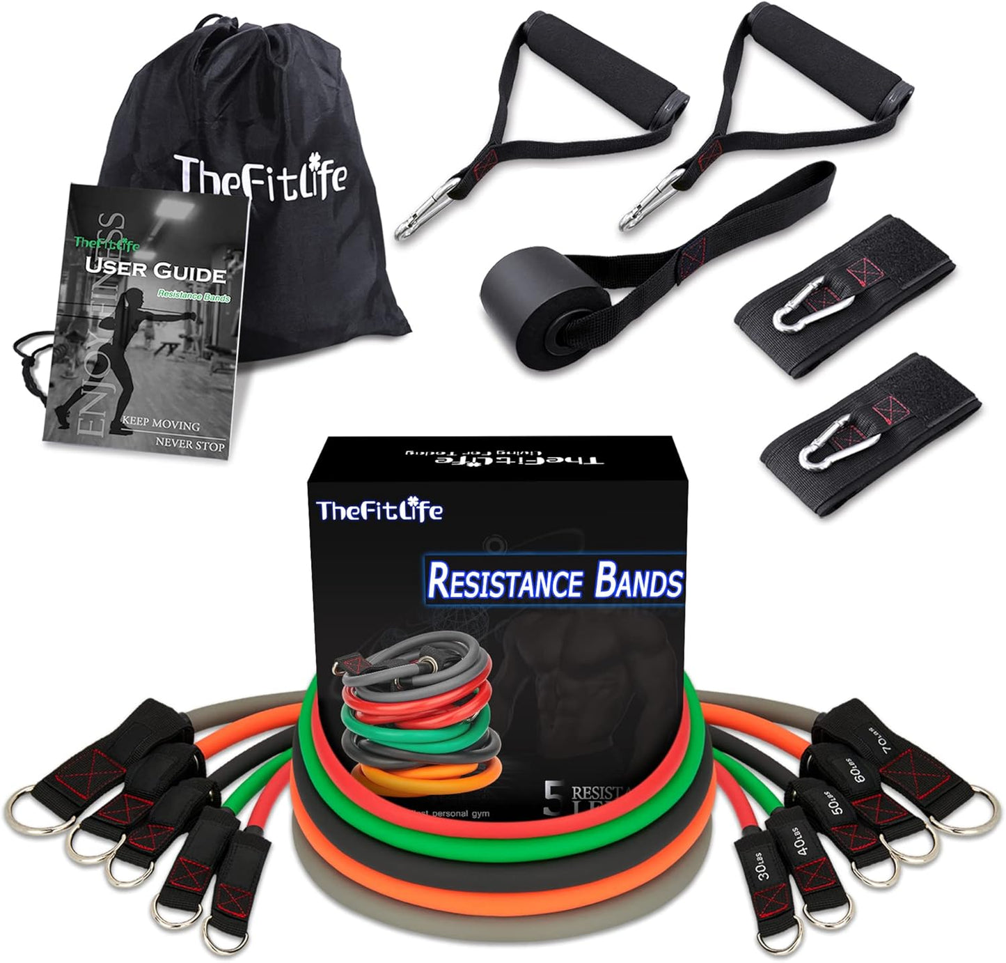 Resistance Bands with Handle Set - for Men and Women, Workout Bands for Strength Exercise, with Handles, Door Anchor & Ankle Straps, for Rehab, Yoga and Fitness