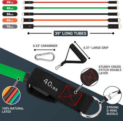 Resistance Bands with Handle Set - for Men and Women, Workout Bands for Strength Exercise, with Handles, Door Anchor & Ankle Straps, for Rehab, Yoga and Fitness