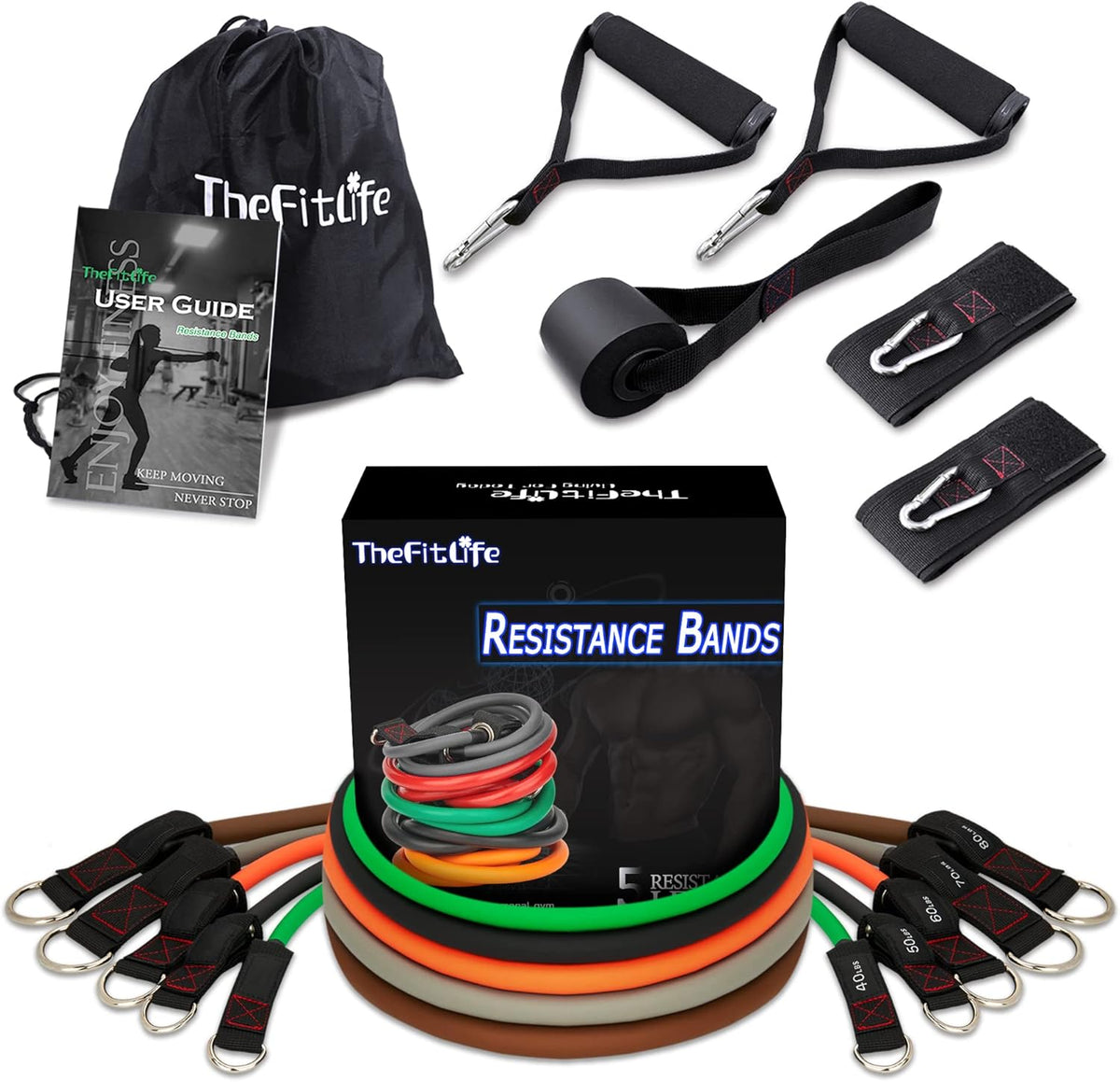 Resistance Bands with Handle Set - for Men and Women, Workout Bands for Strength Exercise, with Handles, Door Anchor & Ankle Straps, for Rehab, Yoga and Fitness