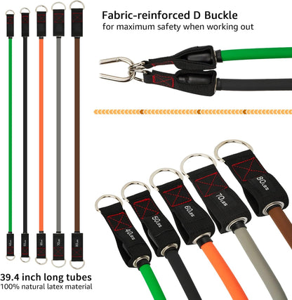 Resistance Bands with Handle Set - for Men and Women, Workout Bands for Strength Exercise, with Handles, Door Anchor & Ankle Straps, for Rehab, Yoga and Fitness