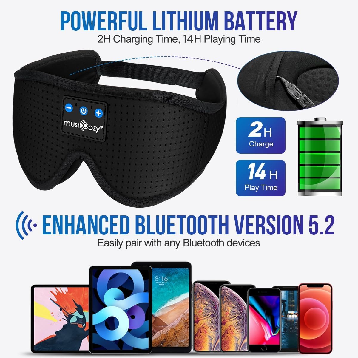 Sleep Headphones Bluetooth 5.4 Sleep Eye Mask with HD Speakers