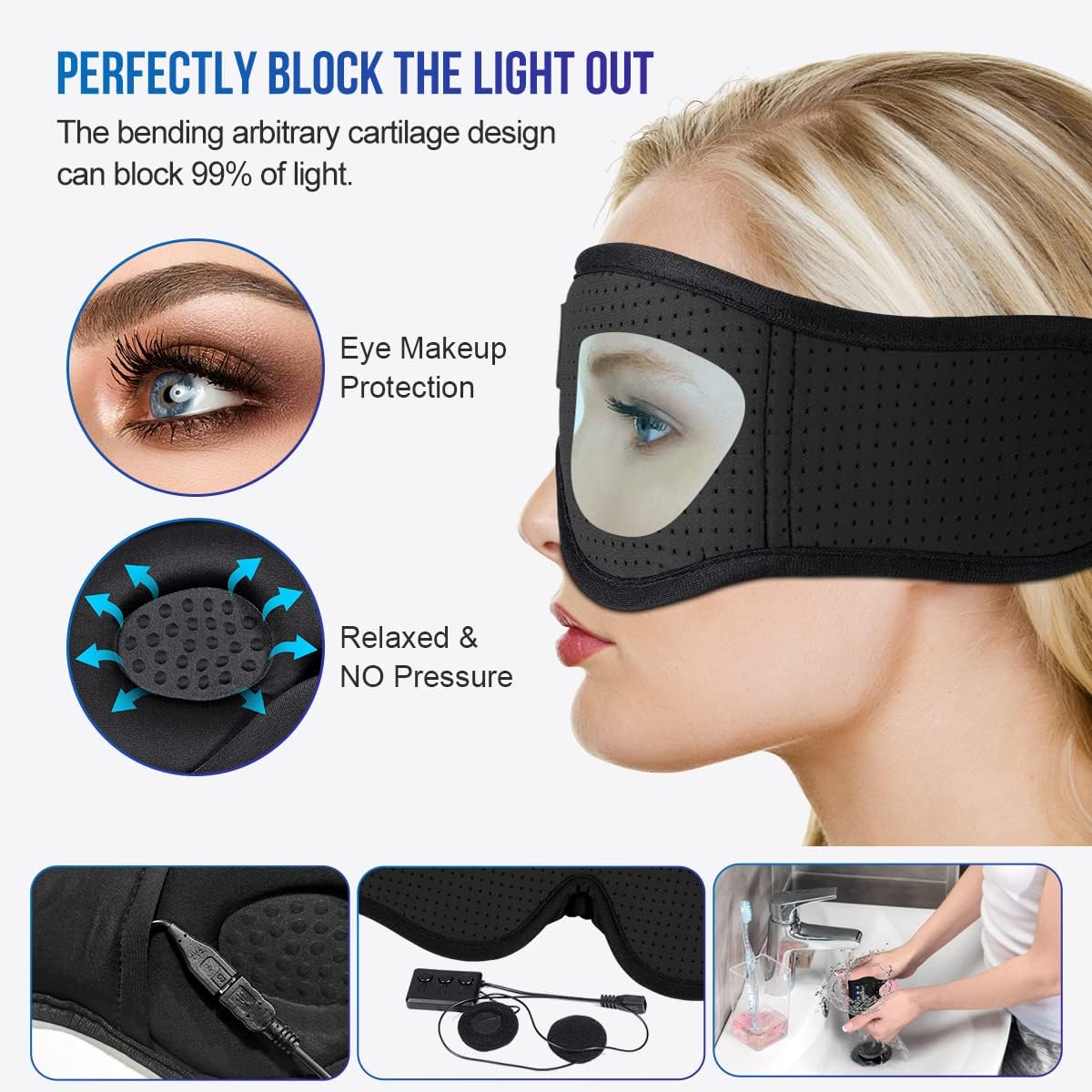 Sleep Headphones Bluetooth 5.4 Sleep Eye Mask with HD Speakers