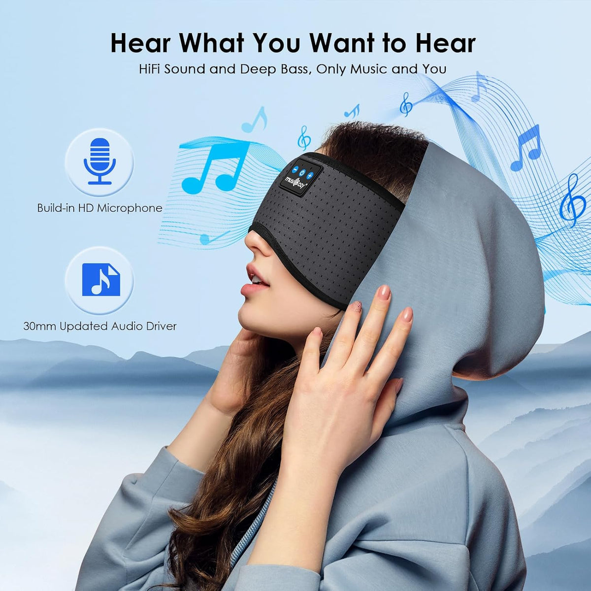Sleep Headphones Bluetooth 5.4 Sleep Eye Mask with HD Speakers