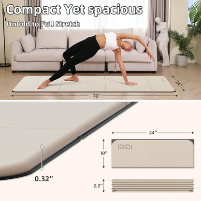 Foldable Yoga Mat Extra Thick 0.32 Inches(8mm) | SGS-certified, odorless POE. Non-slip surface & no curling edges. Great for yoga, Pilates & home gym.