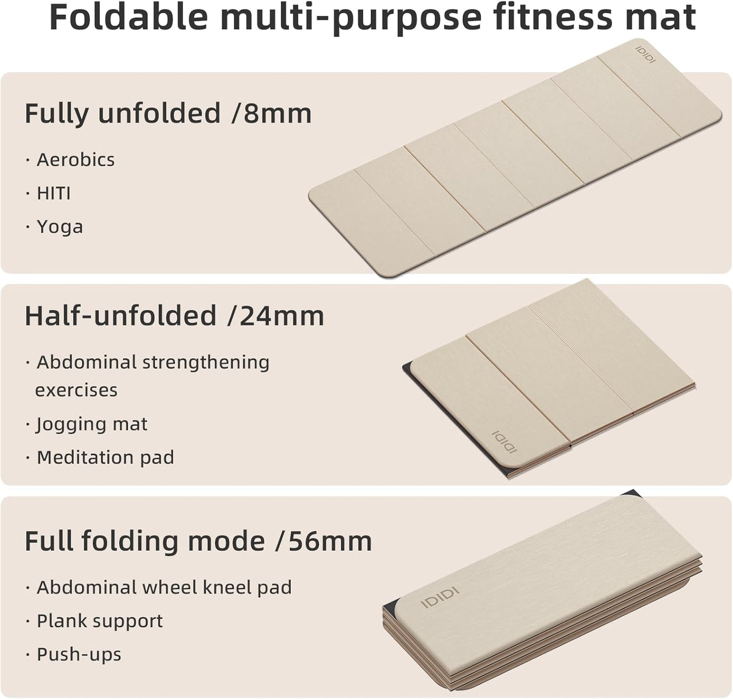 Foldable Yoga Mat Extra Thick 0.32 Inches(8mm) | SGS-certified, odorless POE. Non-slip surface & no curling edges. Great for yoga, Pilates & home gym.