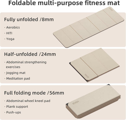 Foldable Yoga Mat Extra Thick 0.32 Inches(8mm) | SGS-certified, odorless POE. Non-slip surface & no curling edges. Great for yoga, Pilates & home gym.