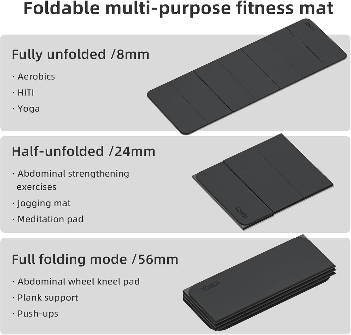 Foldable Yoga Mat Extra Thick 0.32 Inches(8mm) | SGS-certified, odorless POE. Non-slip surface & no curling edges. Great for yoga, Pilates & home gym.