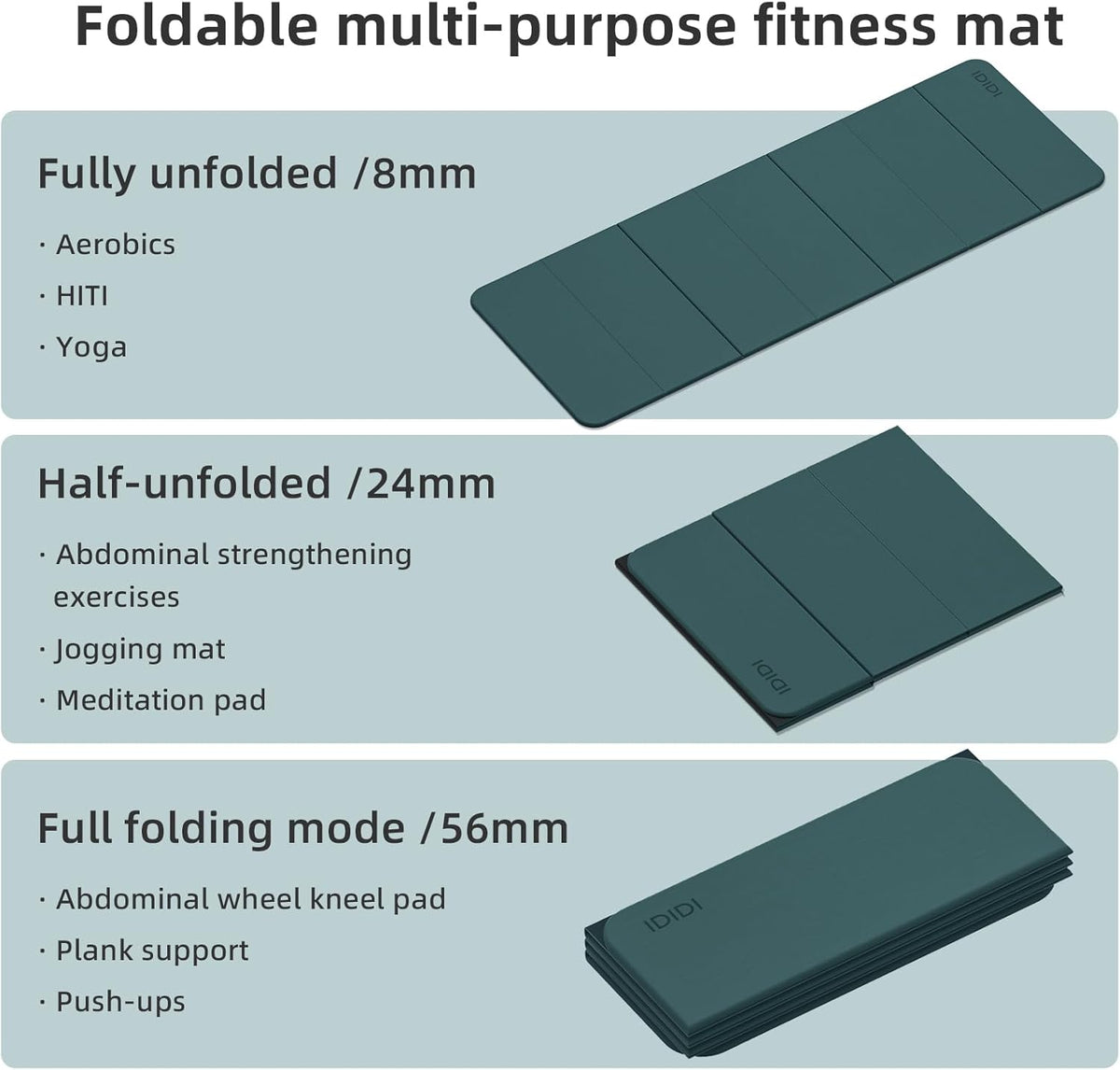 Foldable Yoga Mat Extra Thick 0.32 Inches(8mm) | SGS-certified, odorless POE. Non-slip surface & no curling edges. Great for yoga, Pilates & home gym.