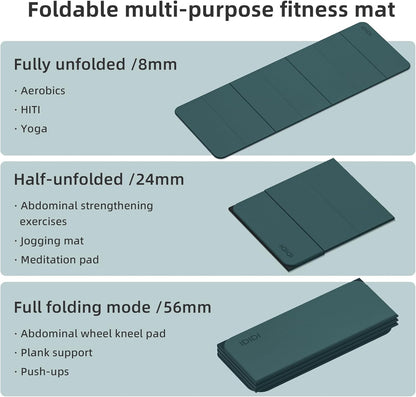 Foldable Yoga Mat Extra Thick 0.32 Inches(8mm) | SGS-certified, odorless POE. Non-slip surface & no curling edges. Great for yoga, Pilates & home gym.