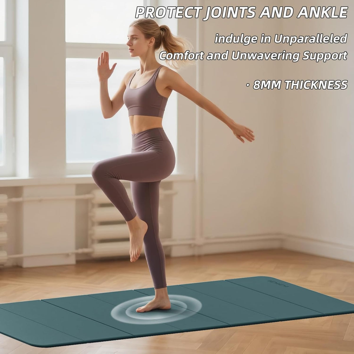 Foldable Yoga Mat Extra Thick 0.32 Inches(8mm) | SGS-certified, odorless POE. Non-slip surface & no curling edges. Great for yoga, Pilates & home gym.