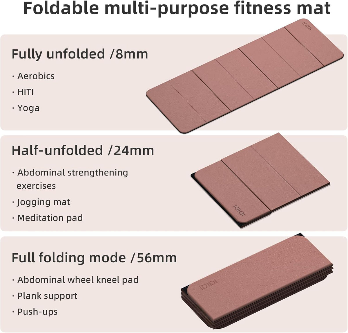 Foldable Yoga Mat Extra Thick 0.32 Inches(8mm) | SGS-certified, odorless POE. Non-slip surface & no curling edges. Great for yoga, Pilates & home gym.