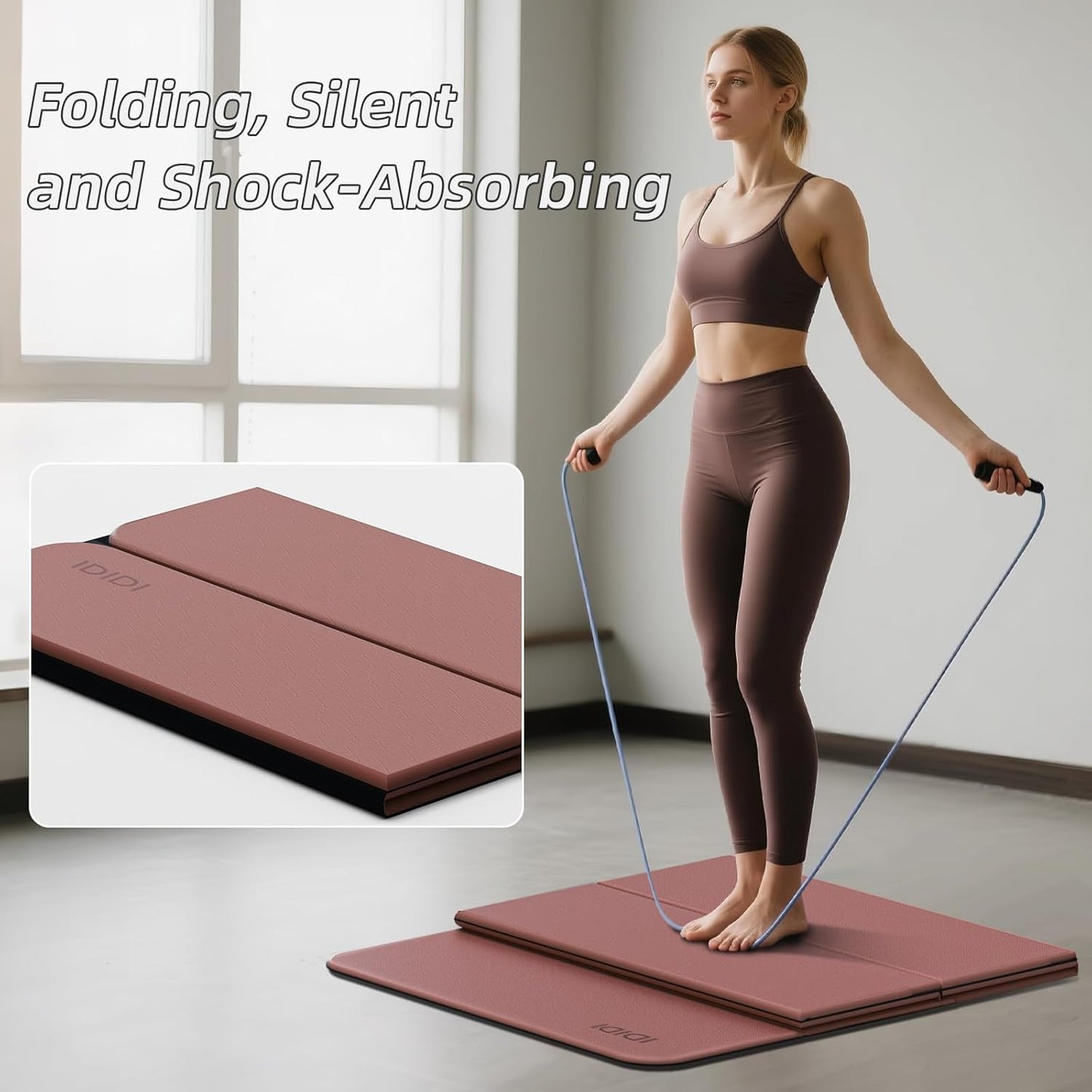 Foldable Yoga Mat Extra Thick 0.32 Inches(8mm) | SGS-certified, odorless POE. Non-slip surface & no curling edges. Great for yoga, Pilates & home gym.