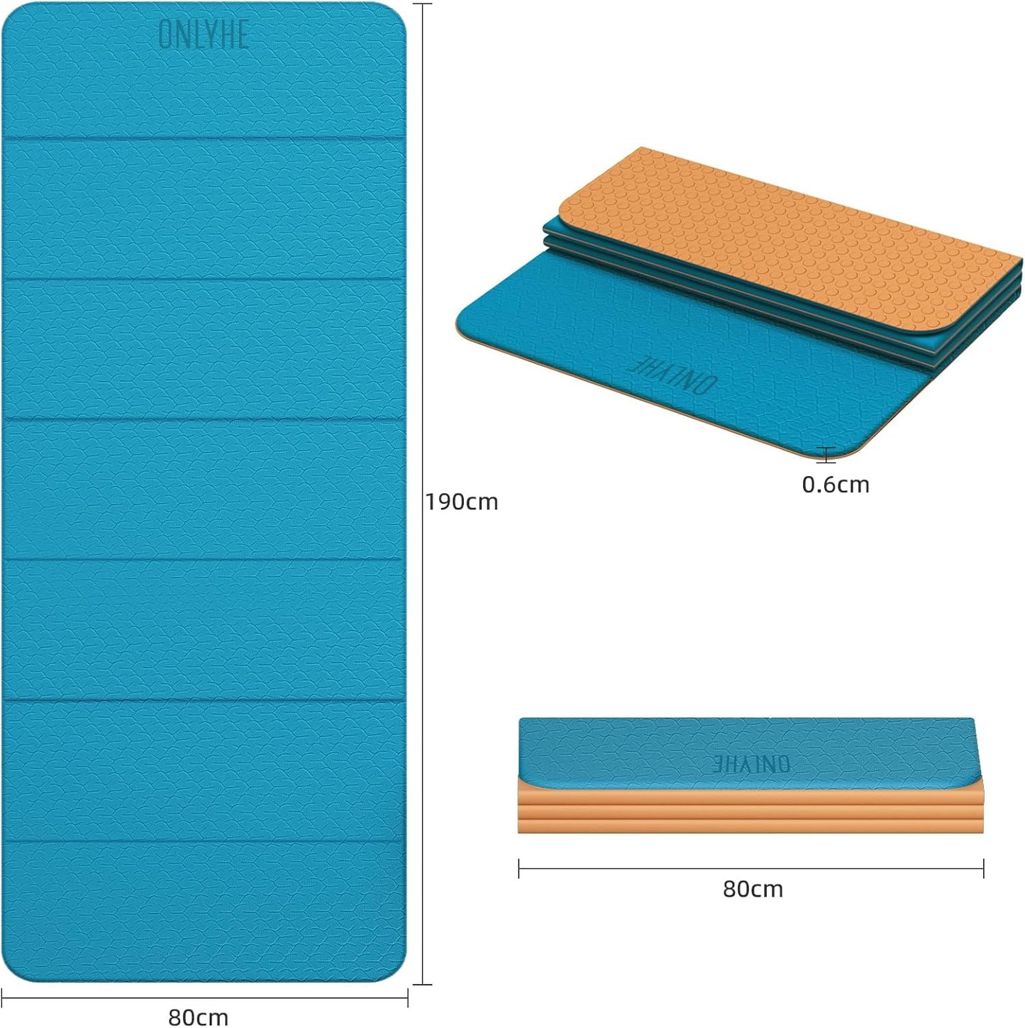 Foldable Yoga Mat 75"x31.5"x0.24" - Extra Large Lightweight TPE Exercise Mat, Double Non-Slip for Pilates, Home Workouts & Outdoor Use