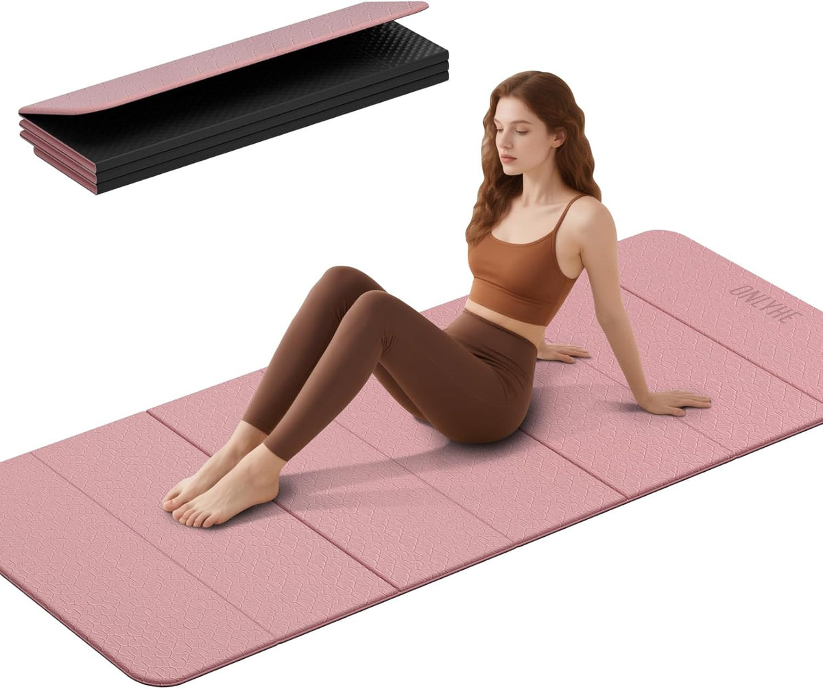 Foldable Yoga Mat 75"x31.5"x0.24" - Extra Large Lightweight TPE Exercise Mat, Double Non-Slip for Pilates, Home Workouts & Outdoor Use
