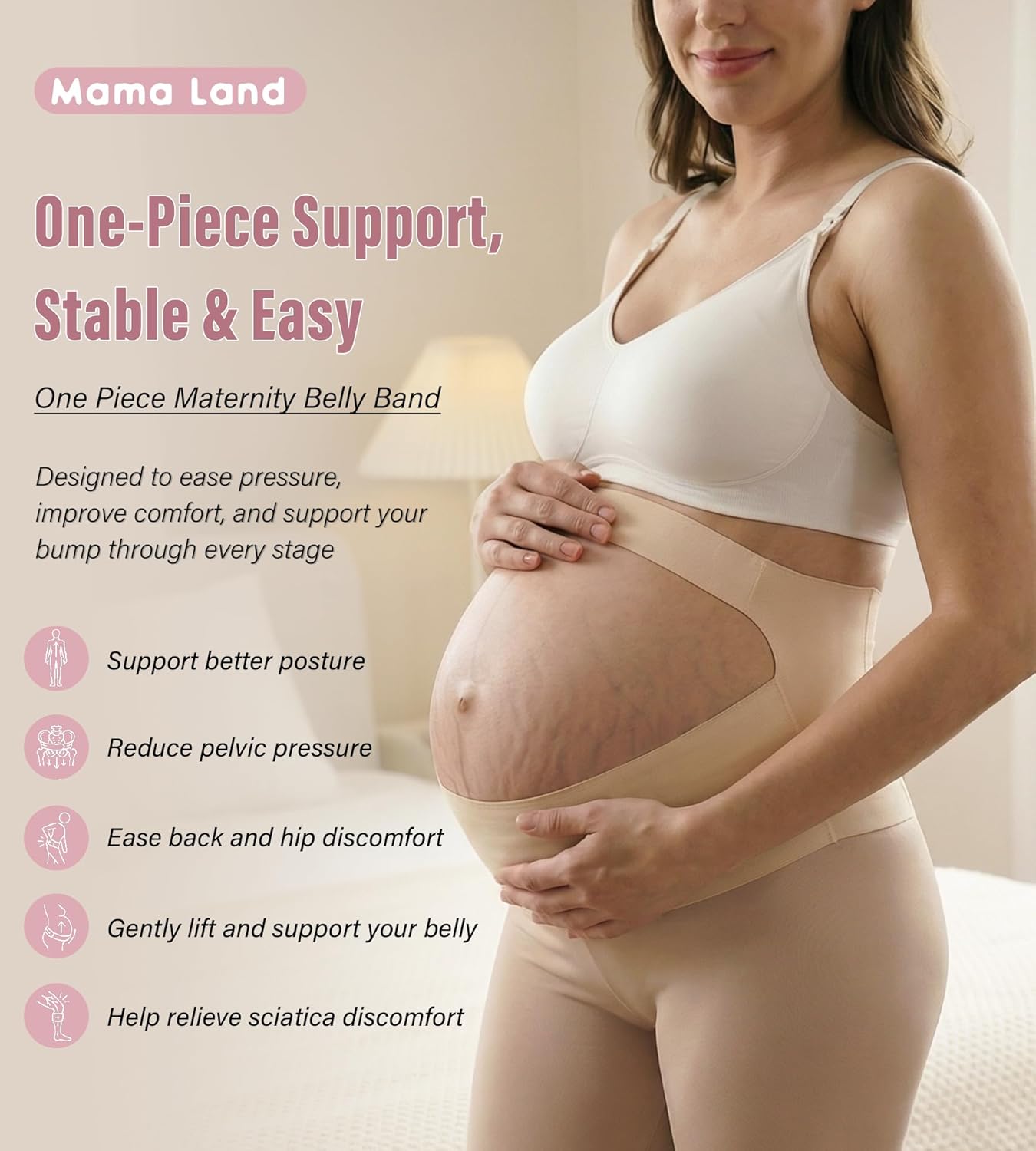 "EasySupport” One Piece Pregnancy Belly Band, Maternity Support Belt, Back & Pelvic Pain Relief, Pregnant Underwear