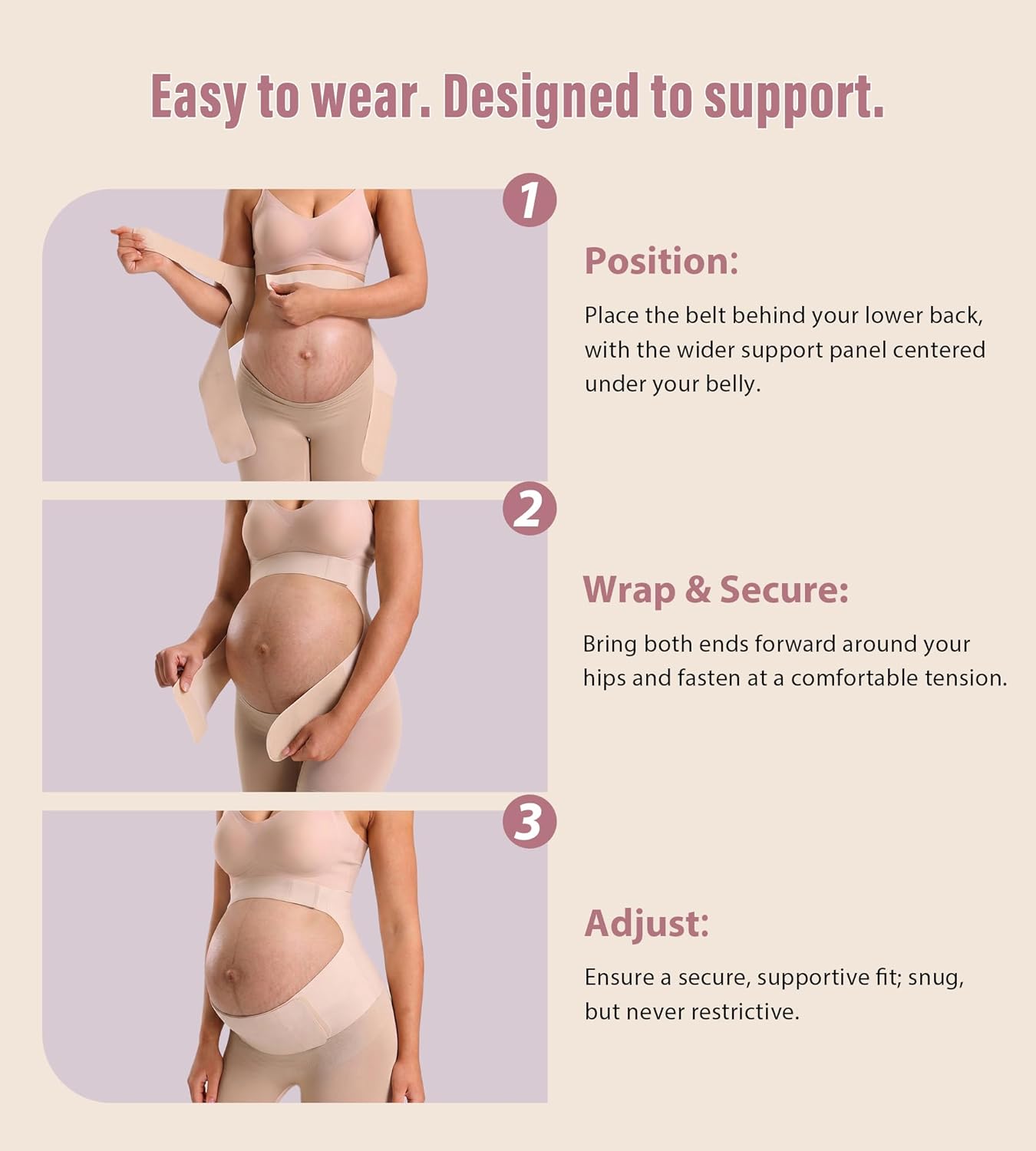 "EasySupport” One Piece Pregnancy Belly Band, Maternity Support Belt, Back & Pelvic Pain Relief, Pregnant Underwear