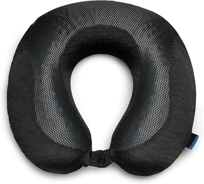 Cool Touch Memory Foam Head and Neck Travel Pillow for Vacations, Airplanes, Trains, Buses, and Cars, Dark Grey
