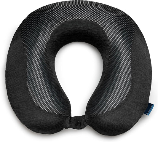 Cool Touch Memory Foam Head and Neck Travel Pillow for Vacations, Airplanes, Trains, Buses, and Cars, Dark Grey