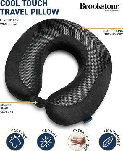 Cool Touch Memory Foam Head and Neck Travel Pillow for Vacations, Airplanes, Trains, Buses, and Cars, Dark Grey