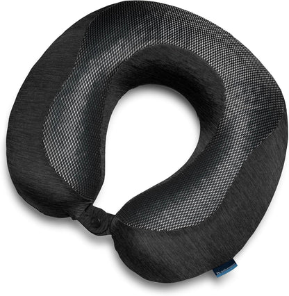 Cool Touch Memory Foam Head and Neck Travel Pillow for Vacations, Airplanes, Trains, Buses, and Cars, Dark Grey