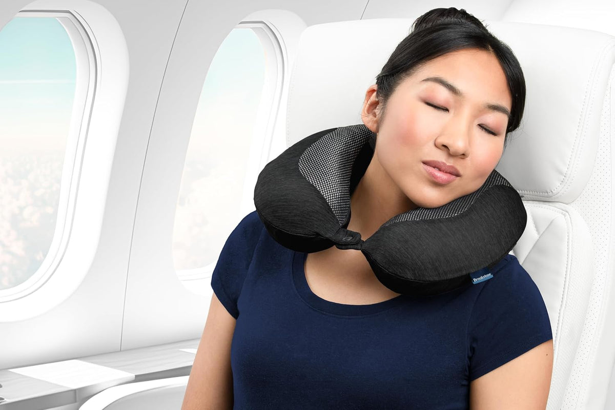Cool Touch Memory Foam Head and Neck Travel Pillow for Vacations, Airplanes, Trains, Buses, and Cars, Dark Grey