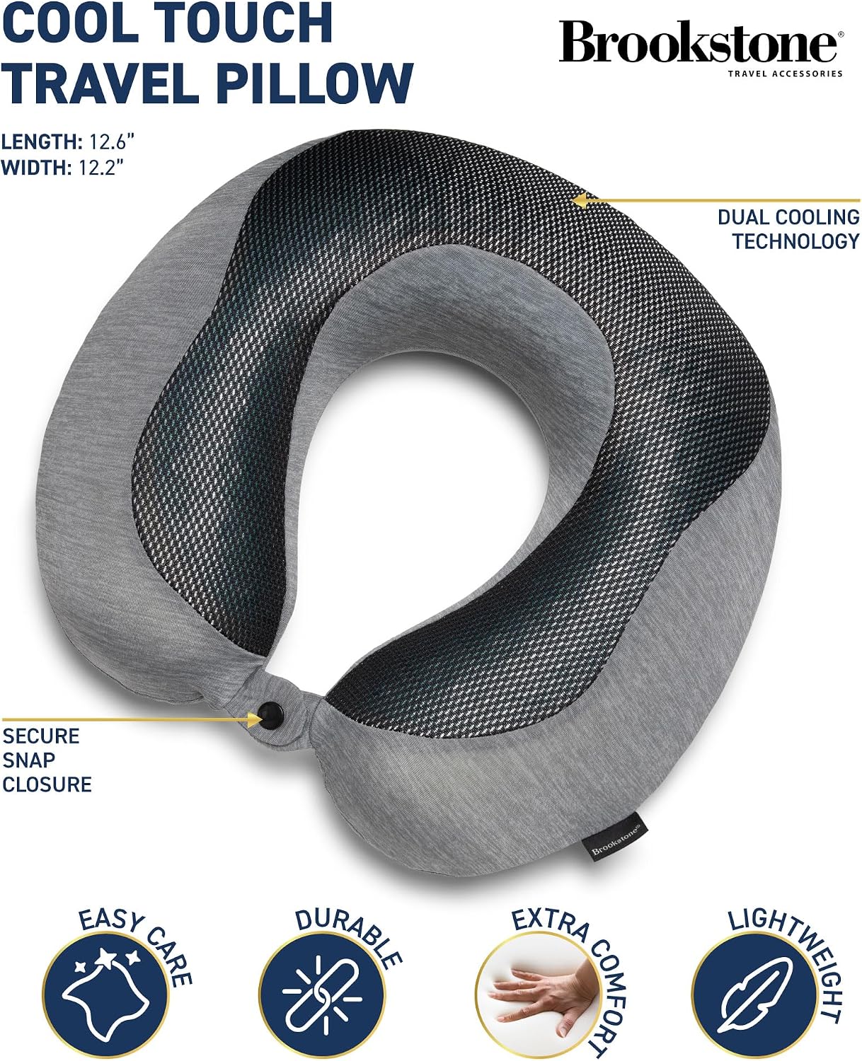 Cool Touch Memory Foam Head and Neck Travel Pillow for Vacations, Airplanes, Trains, Buses, and Cars, Dark Grey
