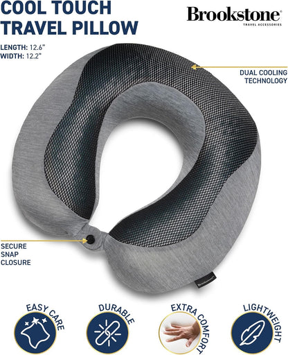 Cool Touch Memory Foam Head and Neck Travel Pillow for Vacations, Airplanes, Trains, Buses, and Cars, Dark Grey